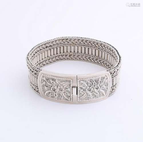 Wide silver bracelet, 925/000, with braided links,