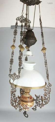 Antique majolica petroleum lamp. Circa 1900. Historism.