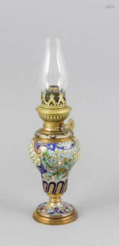 Small antique brass enameled petroleum lamp. Circa