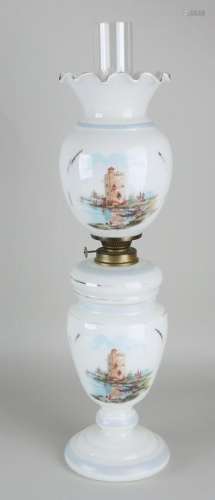 Old opaline glass table petroleum lamp with port