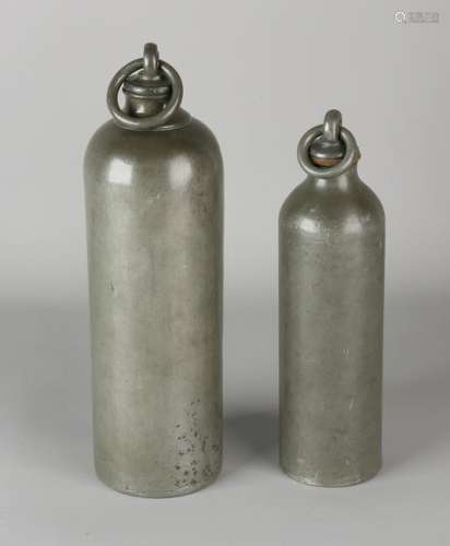 Two antique early 19th century pewter jars with bottom