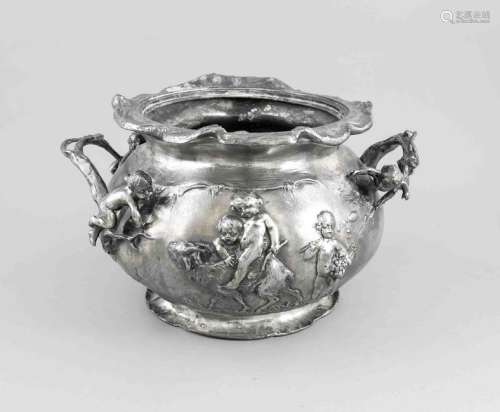 Large 19th century silver pewter flowerpot with putti