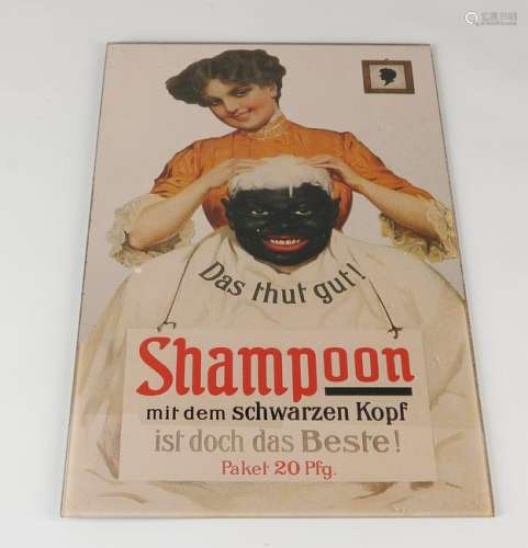 Decorative behind-glass shampoo advertising. Second