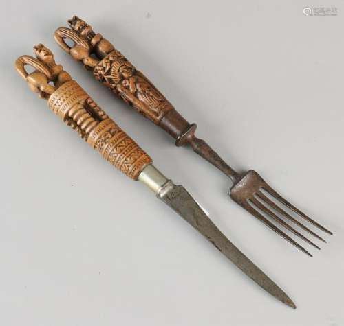 19th century Zeeland cutlery. Knife and fork. Carving.