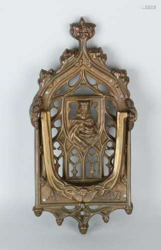 Large 19th century Neo-Gothic bronze door knocker with