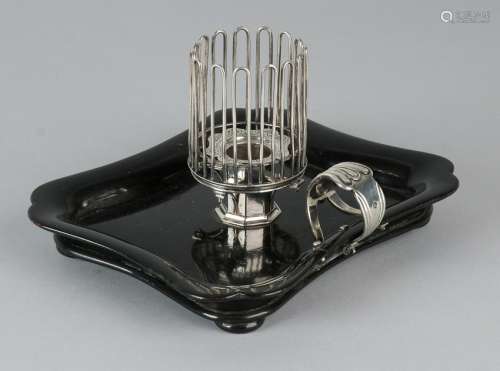 Silver 835/000 Biedermeier sconce with engravings and a
