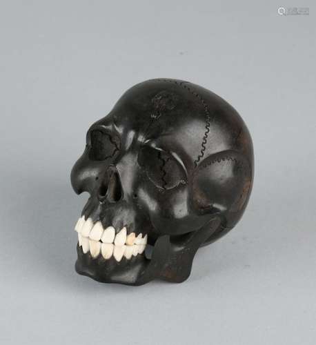 Antique hardwood carved Momento Mori skull. Extremely