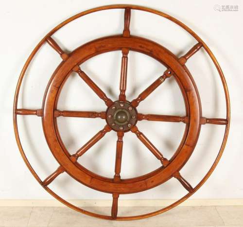 Very large Dutch mahogany ship steering wheel.