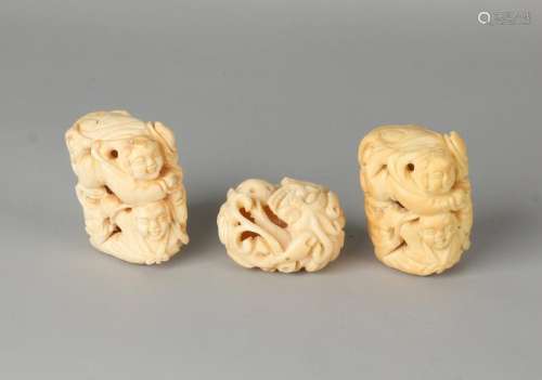 Three ancient Chinese leg belt buttons with figures cut