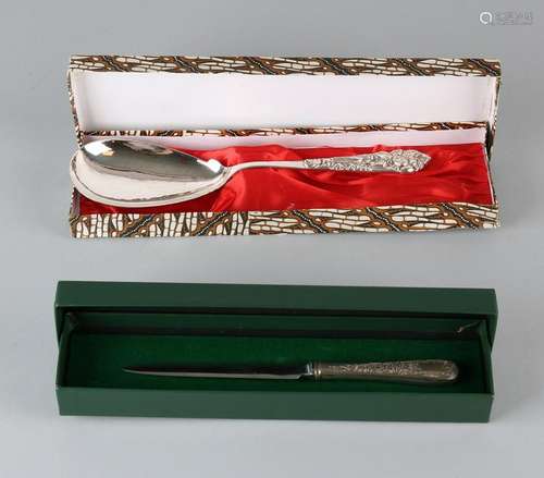 Djokja silver spoon, 800/000, and a letter opener,