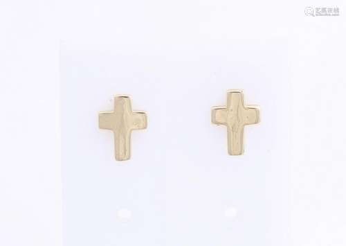 Yellow gold earrings, 585/000, with a cross. 10x8mm.