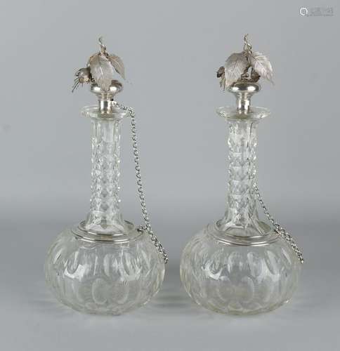 Beautiful set of crystal carafes with silver, 833/000.