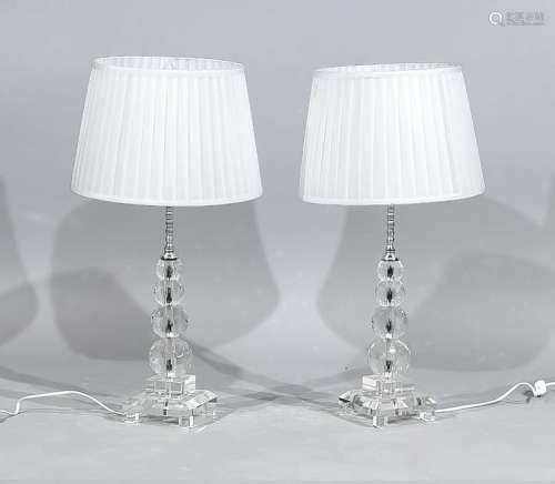 Two modern crystal glass table lamps. 21st century. One