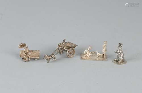 Lot with four silver miniatures, 835/000, with a