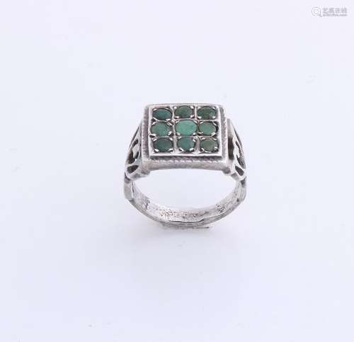 Silver ring, 925/000, with a square case, 13x13mm, set