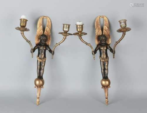 Two 19th-century bronze Empire-style wall candle