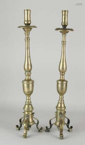Two antique Dutch bronze candle holders. 17th-18th
