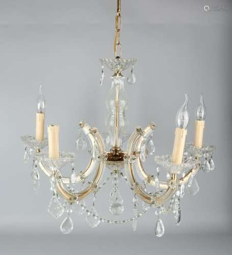 Glass hanging lamp with crystal cones. 20th century.