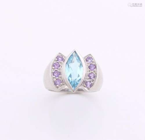 Silver ring, 925/000, with amethyst and topaz. Ring