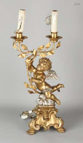 Italian gilt wooden Baroque style table lamp. One wing