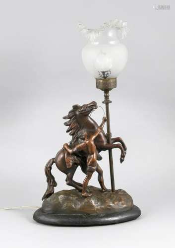 Antique French composition metal table lamp with horse