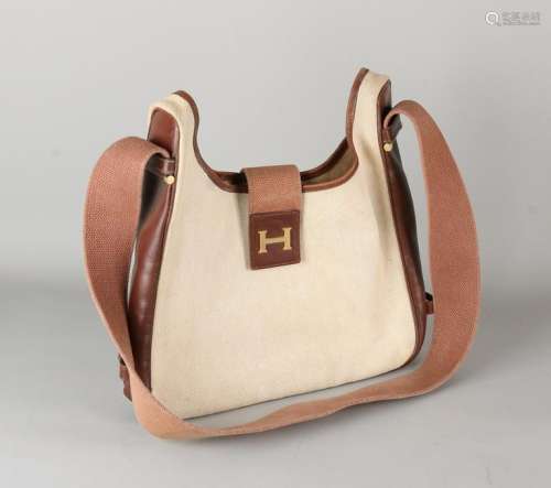 French Hermes Paris ladies bag with linen and leather.