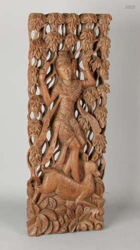 Old Balinese woodcut openwork panel with dancer and