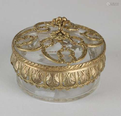 19th century lid box. Brass plated with crystal. One
