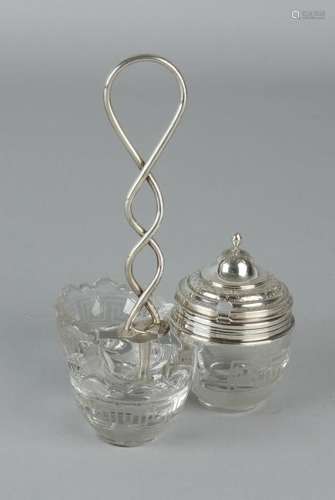 Three-part cut crystal table set with two salt cellars