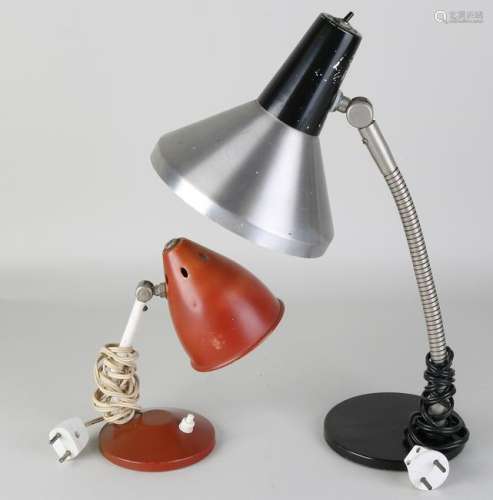 Two 60s desk lamps. Once red / brown Hala Zeist, named