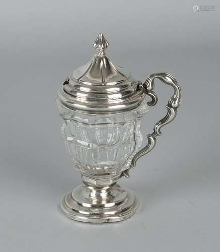 Cut crystal eight-level mustard pot on silver base,