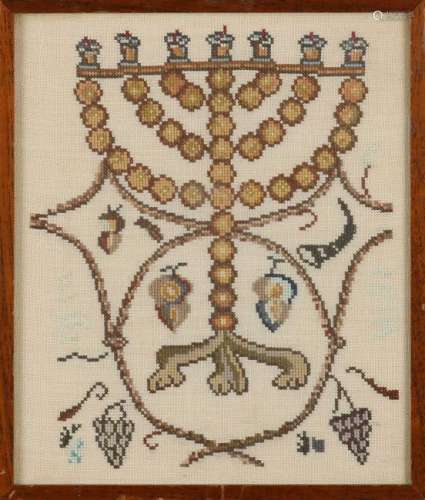 Antique Judaica embroidery. Floral. Dimensions: 30 x 25