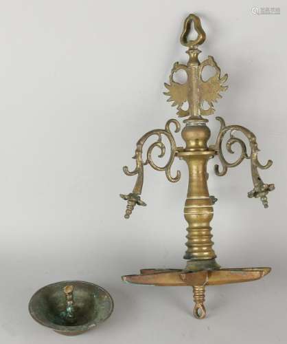 Rare 18th century Polish Judaica sabat oil lamp.