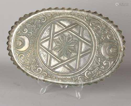 19th century Judaica plated brass Challah bowl. Floral,