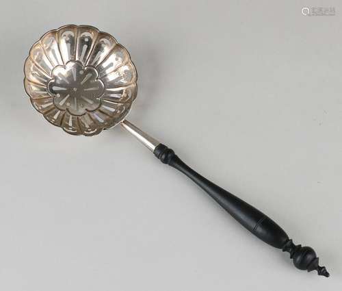 Antique silver scattering spoon with round sawn bowl