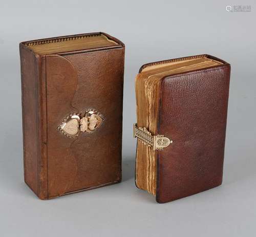 Two bibles with yellow gold lock, 585/000, with brown