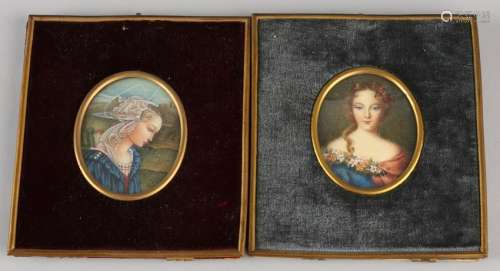 Two Italian miniatures. Women's portraits. Signed.