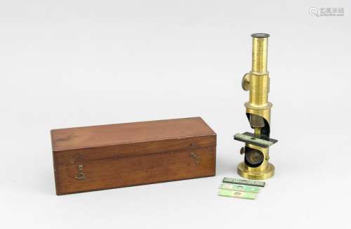 Antique brass microscope in walnut chest. Unnoticed.