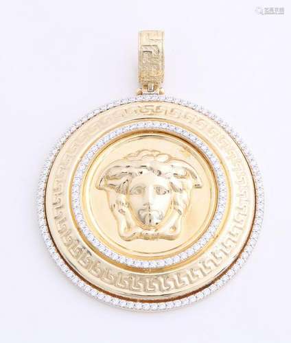 Large yellow gold pendant, 585/000, round model with