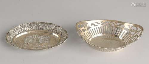 Two small silver bowls, 835/000, basket-shaped basket