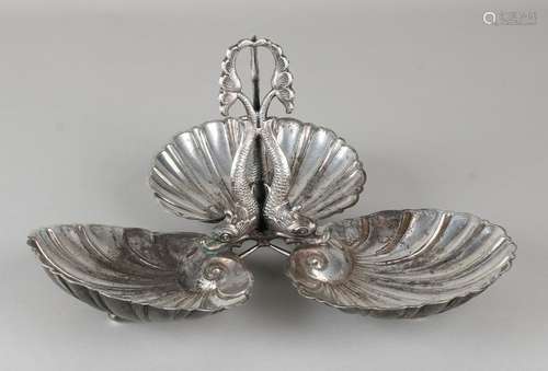 Silver table bowl, 925/000, with 3 shell-shaped