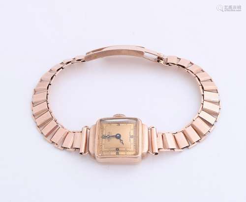 Yellow gold ladies watch, 585/000, with yellow gold