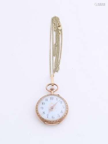 Yellow gold hanging watch on gourmet necklace, 585/000.