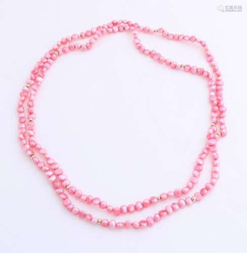 Necklace of pink freshwater pearls, 5 mm, 90 cm.