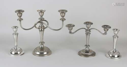 Four times old plated candle holders. 20th century.