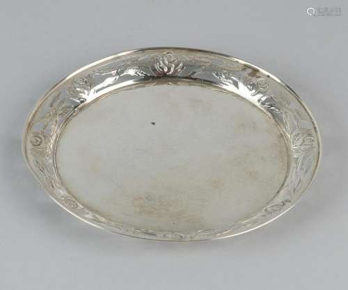 Silver tray, 925/000, Mexican, round model with a sawn