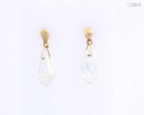 Yellow gold ear studs, 585/000, with pear-shaped