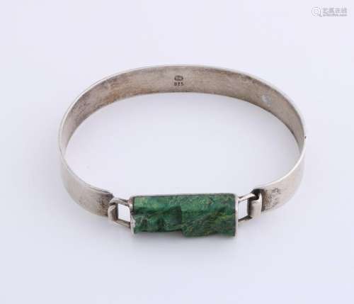 Silver bracelet, 925/000, with malachite. A strap with