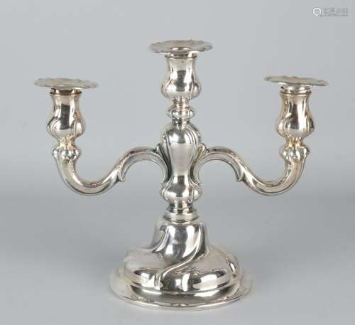 Silver candlestick, 835/000, 3 lights, with a round