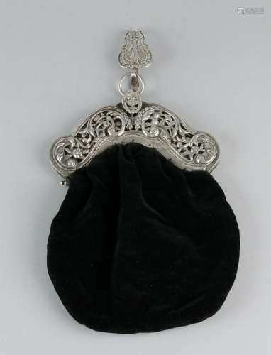 Bag with 18th century silver bow and skirt hook,